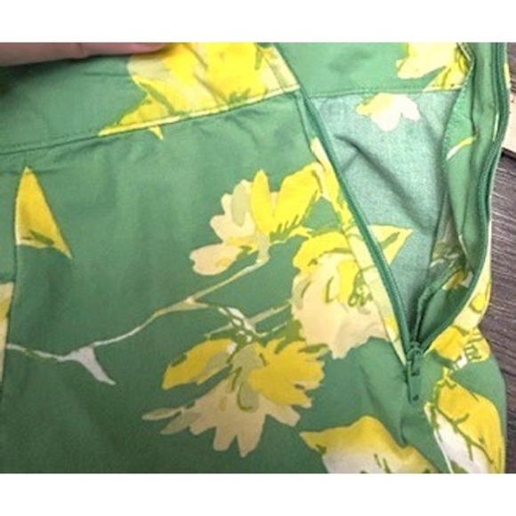 St Johns Bay Green Yellow Floral Skirt 10 A‎ Line Stretch Resort Preppy Coquette - Picture 11 of 12